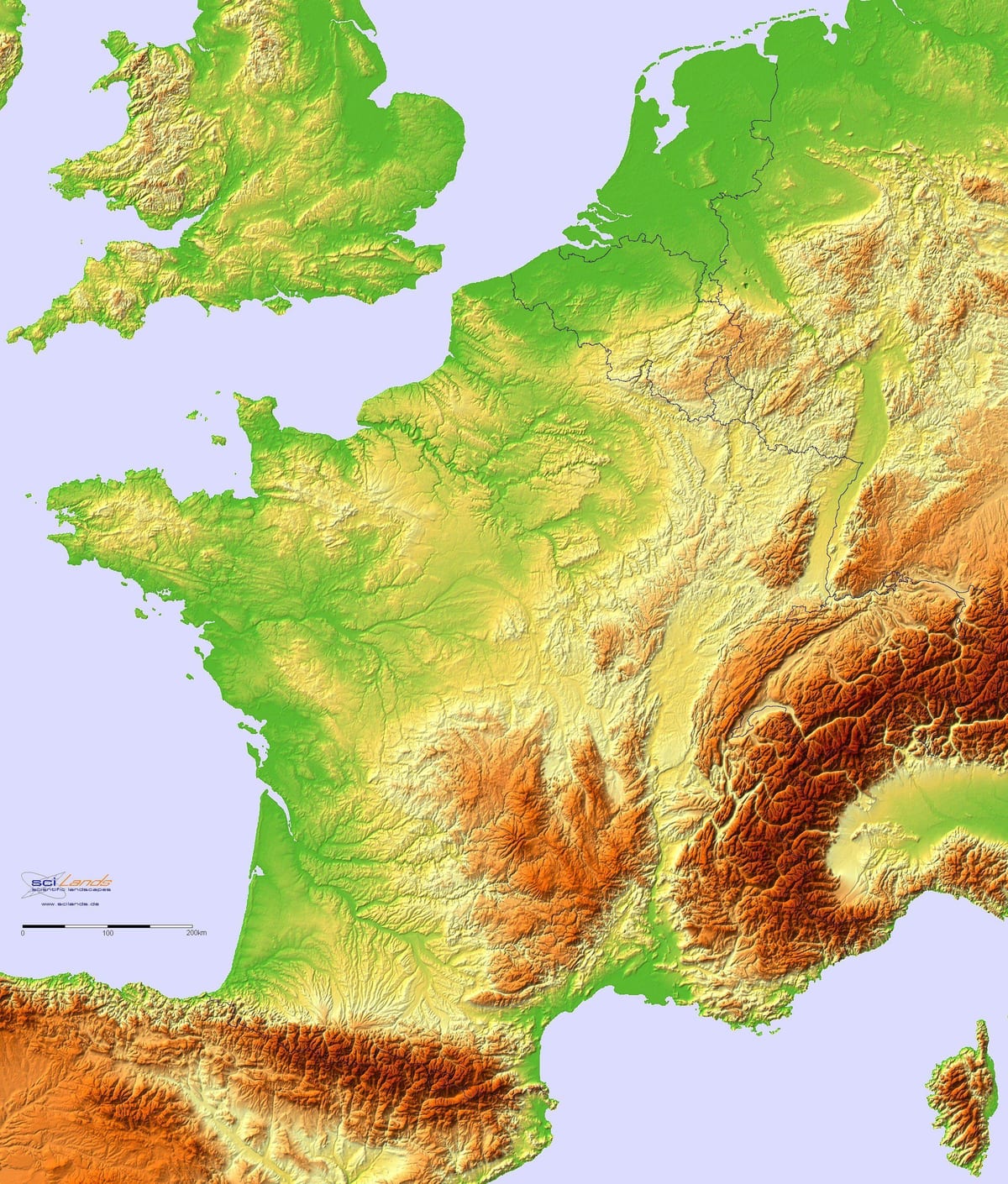 地図のフランスの地形
