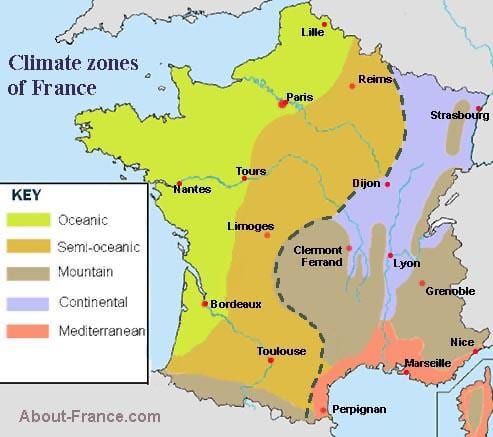 地図のフランスの気候