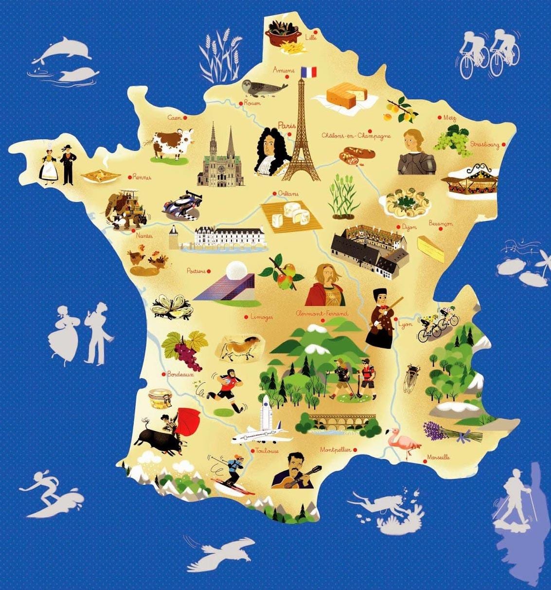 地図のフランスの観光