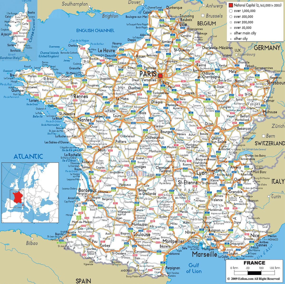 詳細な道路地図のフランス