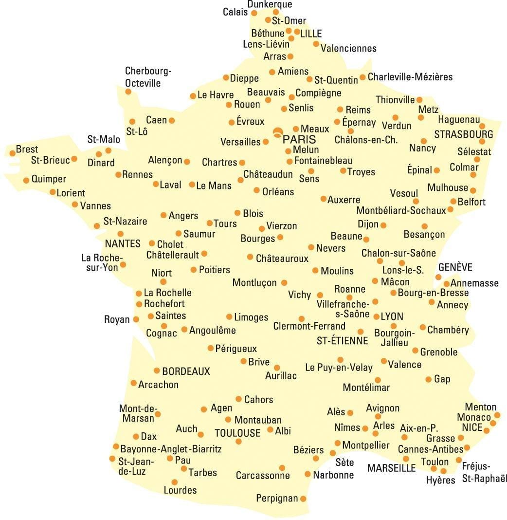 地図のフランスとのすべての都市