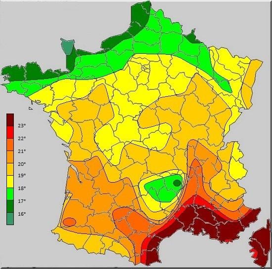 地図のフランス温度