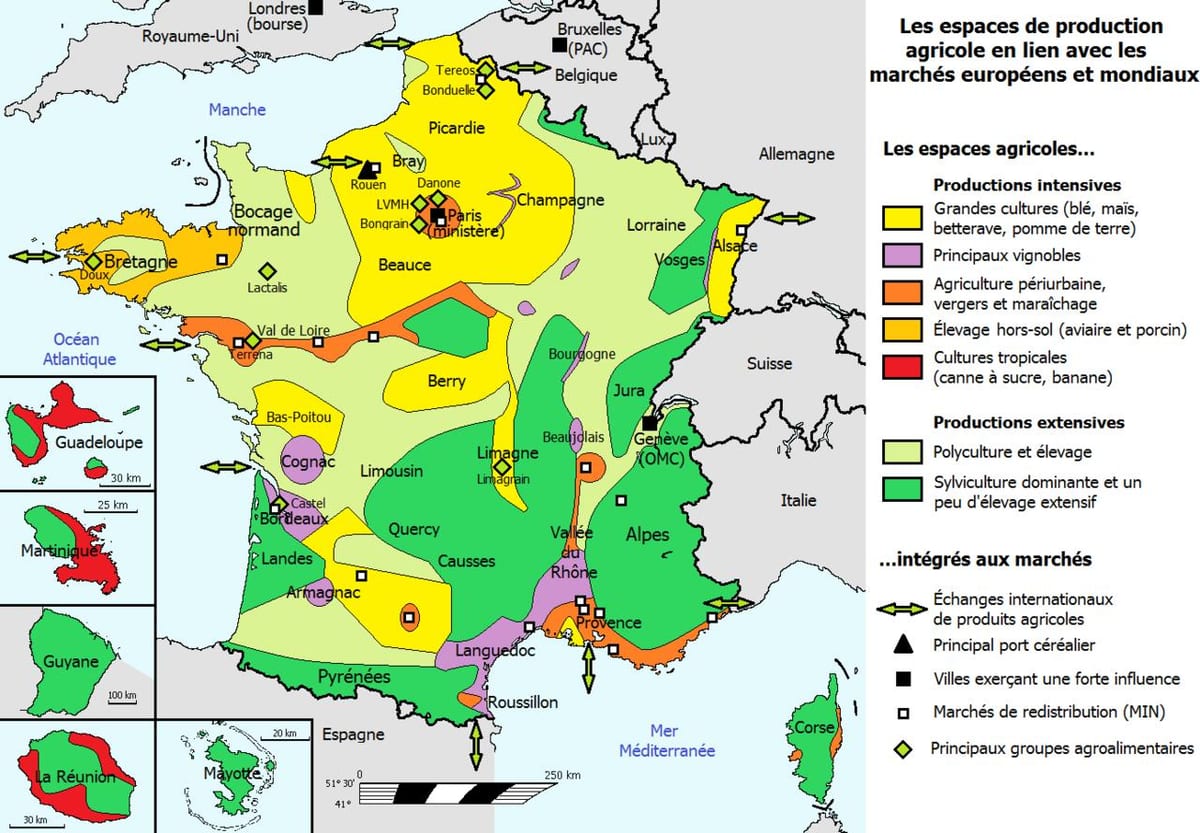 地図のフランス農業