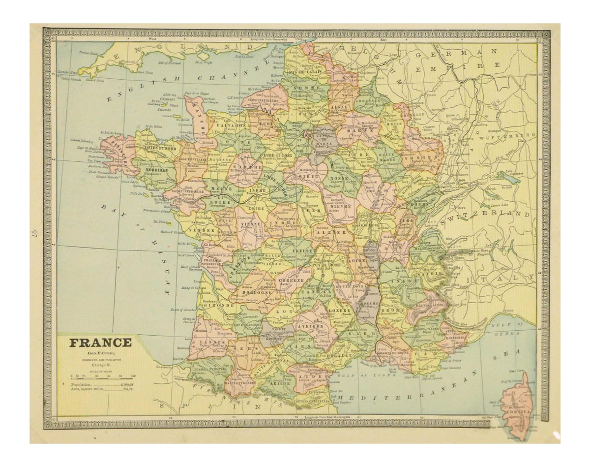 地図のフランスのヴィンテージ