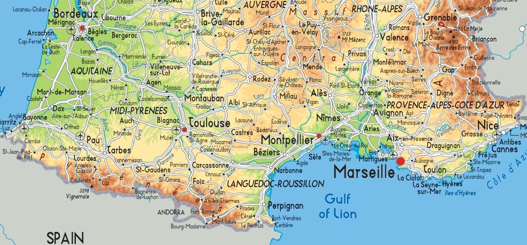 南フランスの地図詳細