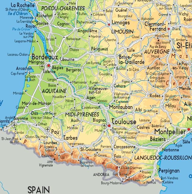 地図の南西にあるフランス
