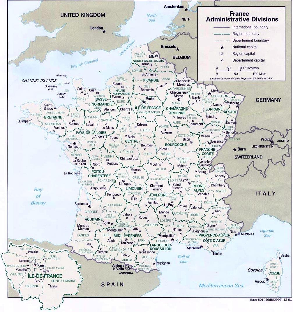 地図のフランス地域の都市