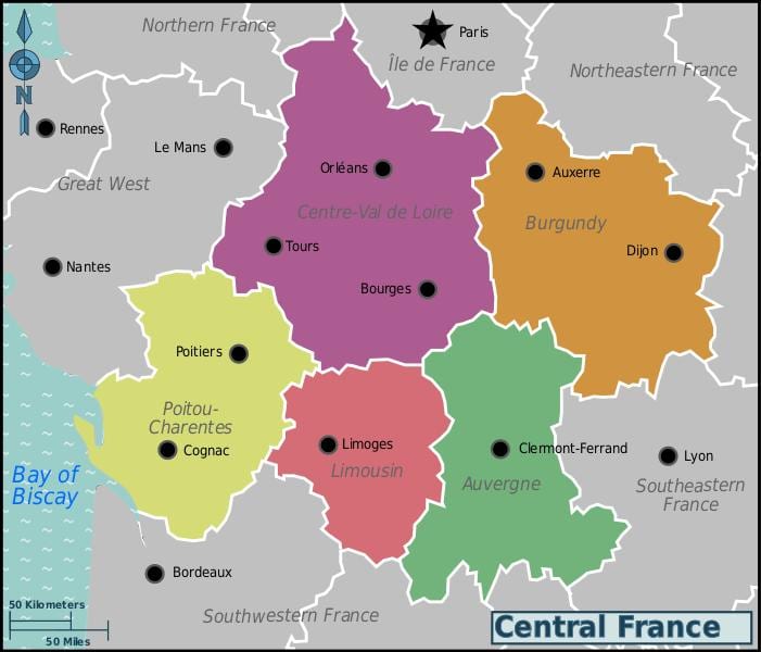 地図のフランス中央