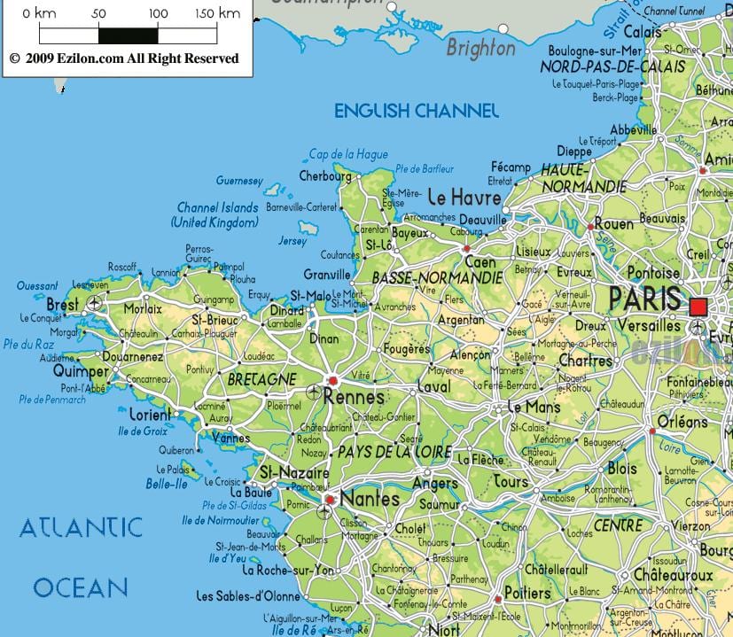 地図のフランス北西