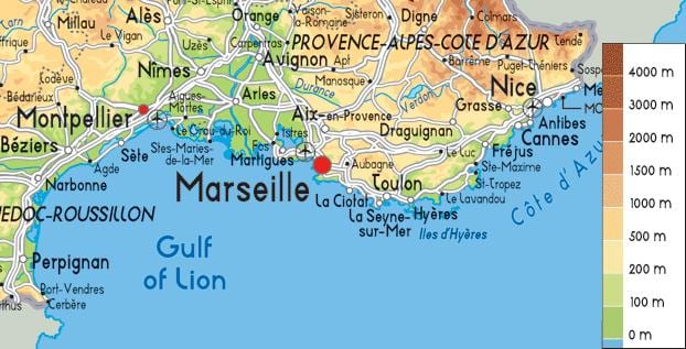 地図のフランスの南海岸