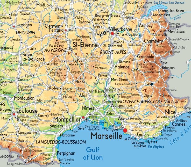 地図のフランス南東