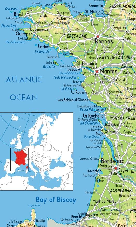 地図のフランスの西海岸