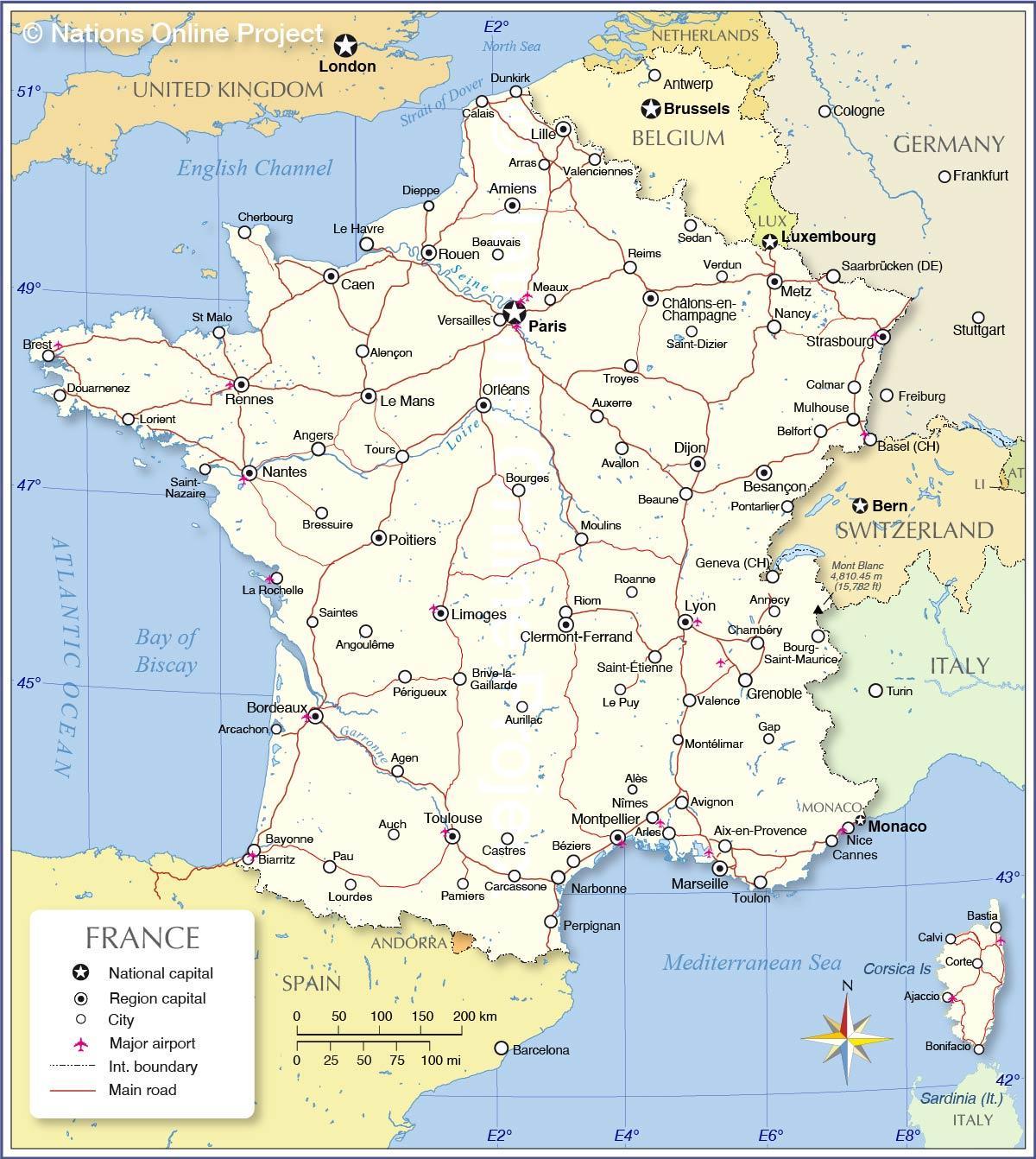 フランスの空港国際地図