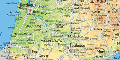 地図の南西にあるフランス